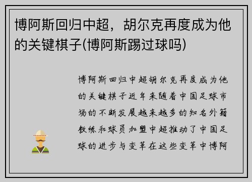 博阿斯回归中超,胡尔克再度成为他的关键棋子(博阿斯踢过球吗)