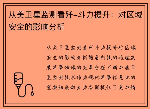 从美卫星监测看歼-斗力提升：对区域安全的影响分析