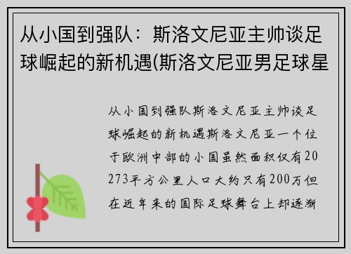 从小国到强队：斯洛文尼亚主帅谈足球崛起的新机遇(斯洛文尼亚男足球星)