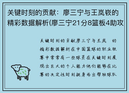 关键时刻的贡献：廖三宁与王岚嵚的精彩数据解析(廖三宁21分8篮板4助攻)