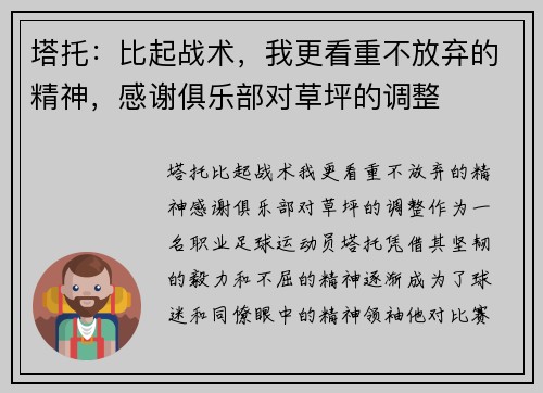塔托：比起战术，我更看重不放弃的精神，感谢俱乐部对草坪的调整