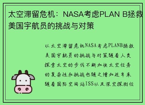 太空滞留危机：NASA考虑PLAN B拯救美国宇航员的挑战与对策