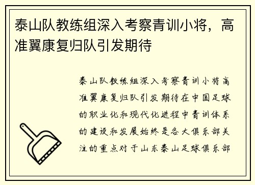 泰山队教练组深入考察青训小将，高准翼康复归队引发期待