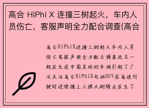 高合 HiPhi X 连撞三树起火，车内人员伤亡，客服声明全力配合调查(高合hiphix百度百科)